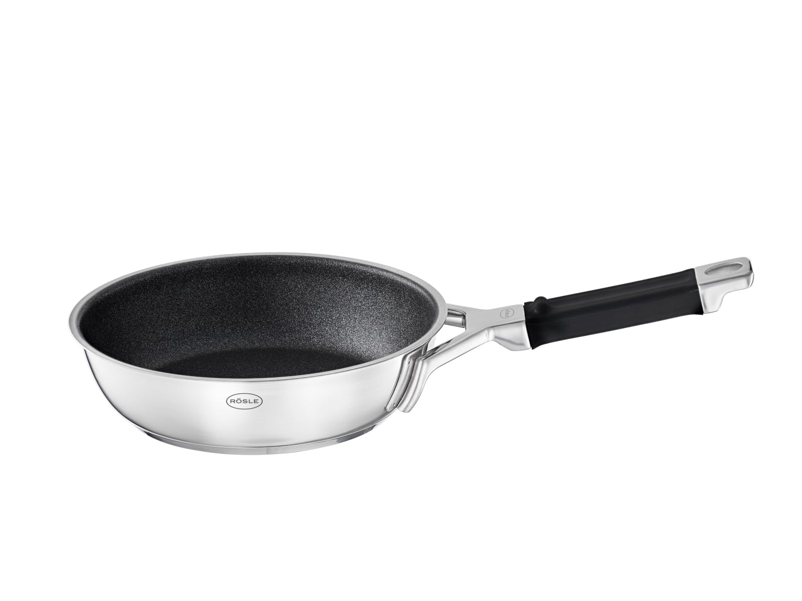 RÖSLE SILENCE PRO Bratpfanne, Pfanne mit kratzfester Premium-Antihaftversiegelung ProResist, Silikongriff, 20 cm, Edelstahl 18/10, induktionsgeeignet, spülmaschinengeeignet, Silberfarben/Schwarz