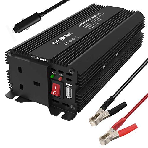 ERAYAK Power Inverter 500w, conversor, DC 12V a 230V AC con toma de CA y puerto USB