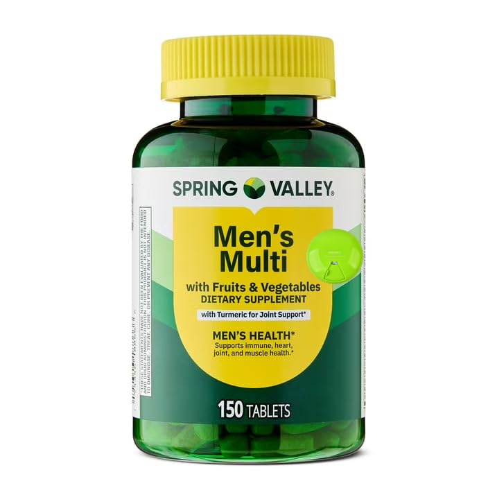 SUREFECT Spring Valley Men's Multivitamin Tablets with Fruits & Vegetables - Includes Turmeric for Joint Support, 150 Count Organizer.