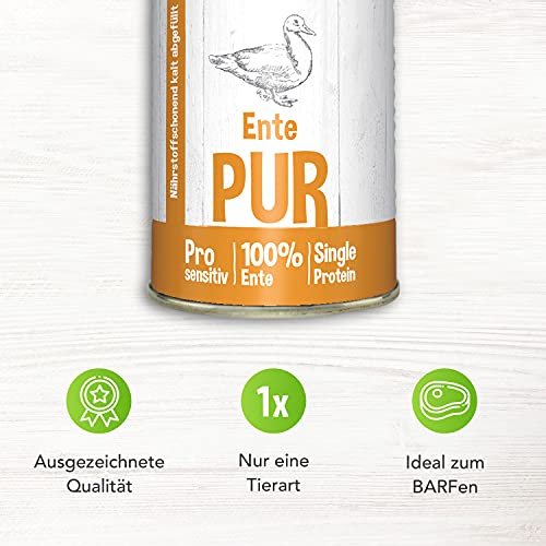 Schecker - 100% Ente PUR - Nassfutter für Hunde - 6 x 410 g- getreidefrei - Dosenfutter - Hundefutter