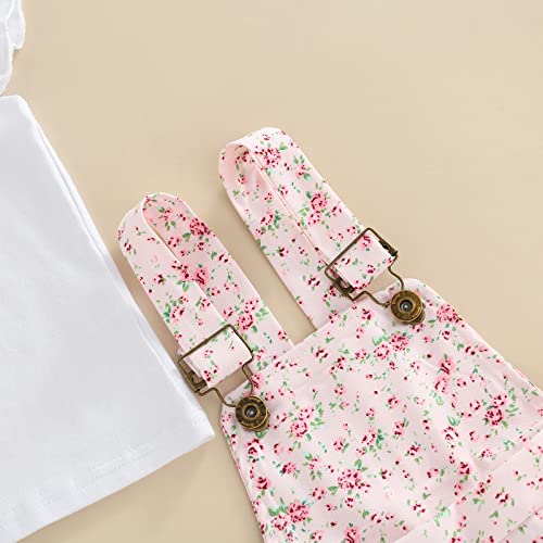 Brilliantme Toddler Baby Girl Summer Overall Outfit Ruffle Sleeve Tops T-Shirt Floral Suspender Shorts Clothes Set (Floral Pink , 18-24 Months ) #TOP3