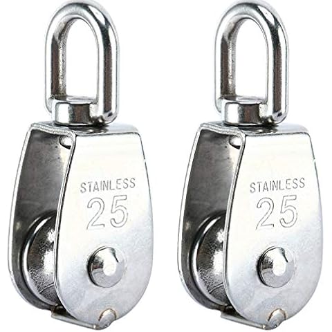 DasMarine 2 Pack Single Pulley Block in 304 Stainless Steel Crane Swivel Hook Single Pulley Roller Loading (M25) Cover