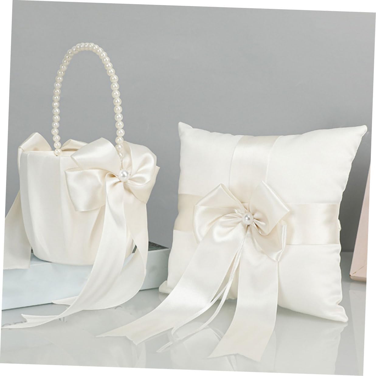 Cabilock Decorative Wedding Ring Pillow with Bowknot Ring Bearer Cushion for Ceremony for Wedding Party