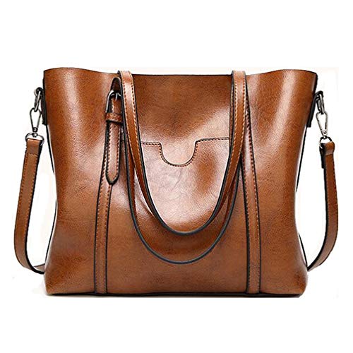 Pahajim fashion Women PU Leather Bucket Bag business Purses Waterproof Handbags Tote Top