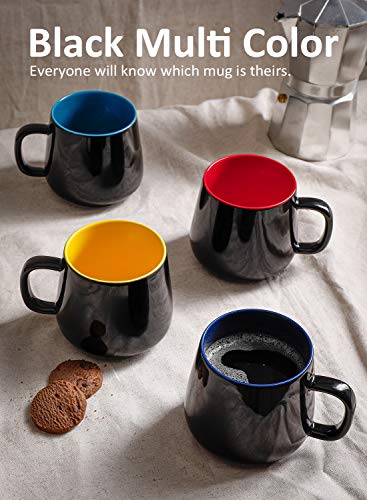 Porcelain Coffee Mugs Set Of 4-12 Ounce Cups With Handle For Hot Or Cold Drinks Like Cocoa, Milk, Tea Or Water - Smooth Ceramic With Modern Design, Black Multi Color #TOP3