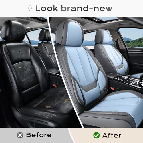 Image of Coverado Seat Covers, Car Seat Covers Front Seats, Leather Seat Covers for Cars, Car Seat Protector Waterproof, Gray Car Seat Cushion, Front Carseat Cover Universal Fit for Most Cars Lightblue