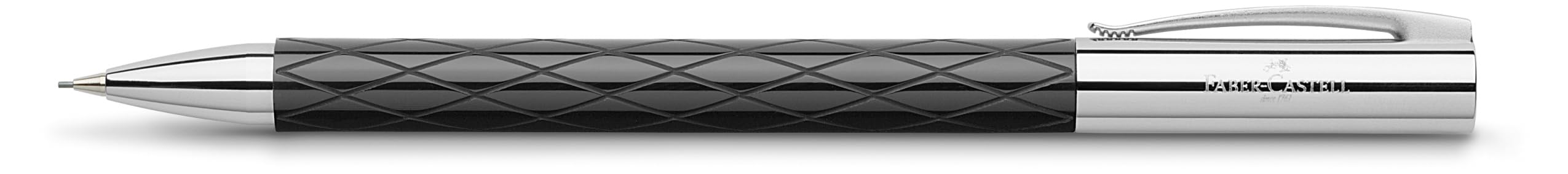 FABER-CASTELL - ołówek automatyczny Ambition Rhombus czarny, 0,7 mm | Trzonek z szlachetnej żywicy z wzorem guilloché, z gumką do mazania i w opakowaniu prezentowym
