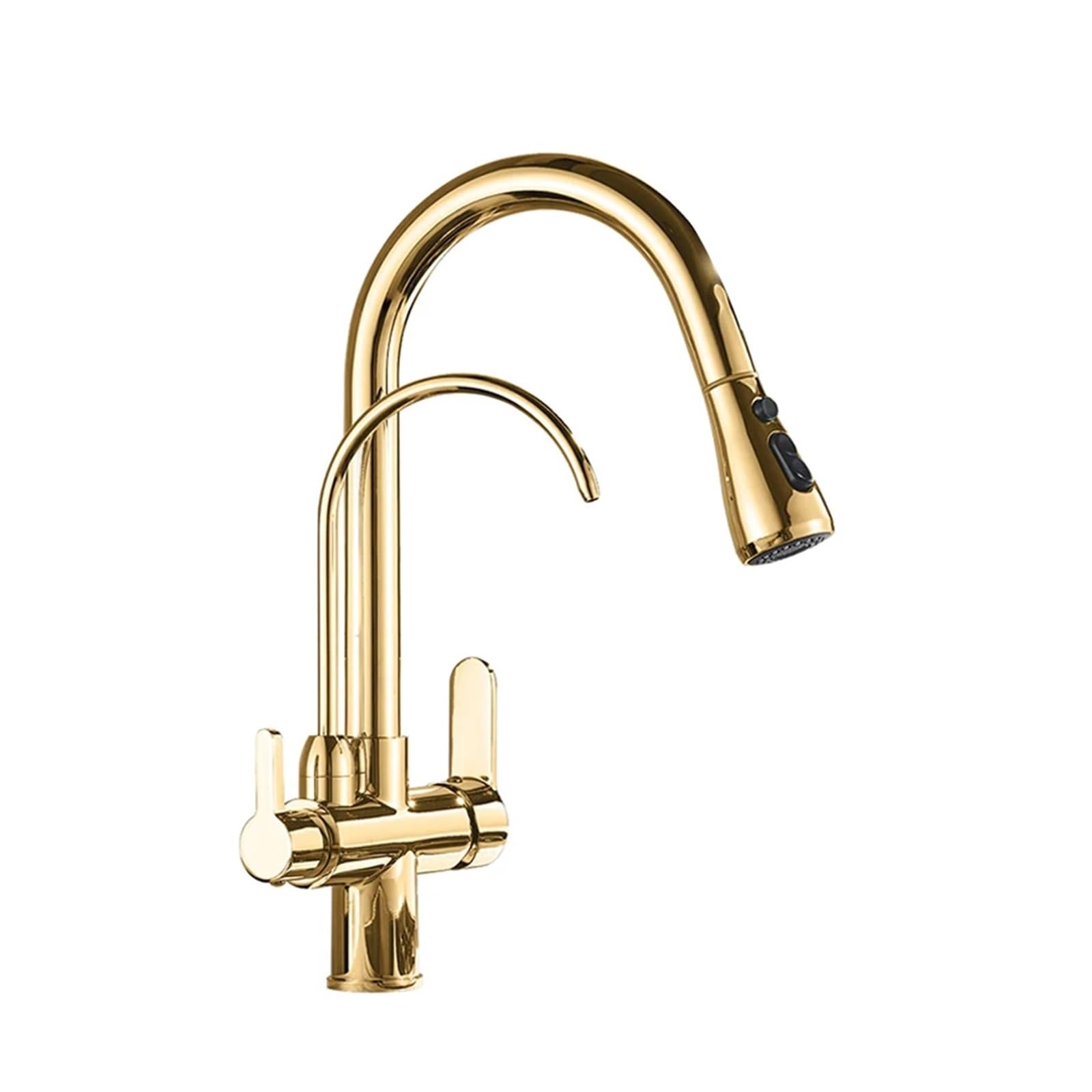 ZQFHSX Brushed Nickel Brass Kitchen Faucet with Purified Water Filter Pull Out Swivel Hot and Cold Crane Premium Gold Finish