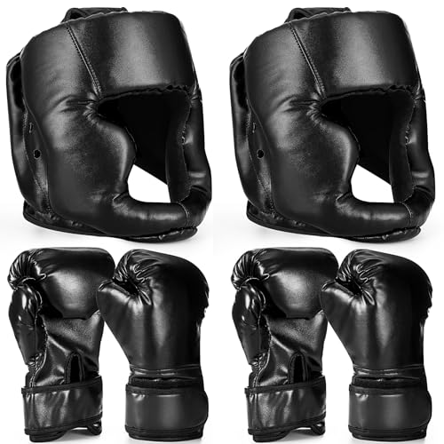 Arrowbash Set of 2 Boxing Headgear and Gloves for Adults 10oz Boxing Gloves Full Face Headgear...