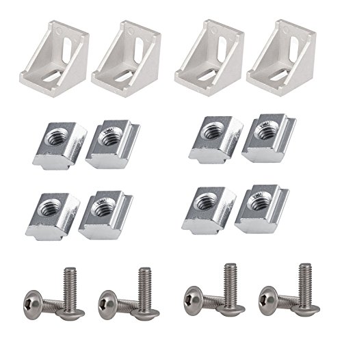 PZRT 2020 Series Aluminum Profile Connector Set, 4pcs Corner Bracket,8pcs M5 x 8mm T-Slot Nuts, 8pcs M5x10mm Hex Socket Cap Screw Bolt for 6mm Slot Aluminum Profile Accessories