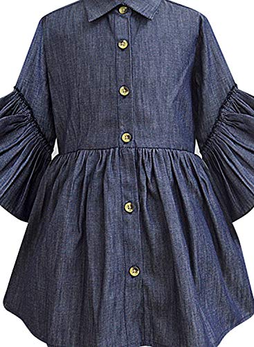 Image of A.T.U.N. (ALL THINGS UBER NICE) Girls Cotton Fit and Flare Knee Length Casual Dress | Button Closure with Ruffle Sleeve