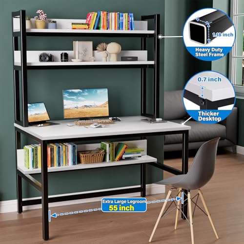 Aquzee-Computer-Desk-Easy-Assembly-Gaming-Table-with-Hutch-and-Shelves-4-Tiers-Desk-with-Large-Wood-Desktop-Metal-Legs-Ideal-for-Storage-Study-Work-Writing-Homework-White-55Wx65Hx236D-Inches 51Kt6VNbroL