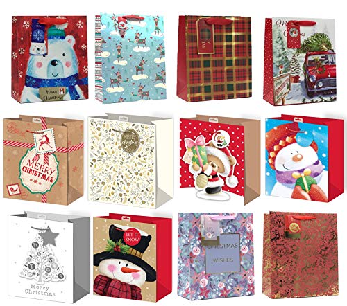 Set di 12 sacchetti natalizi con manico in corda e...