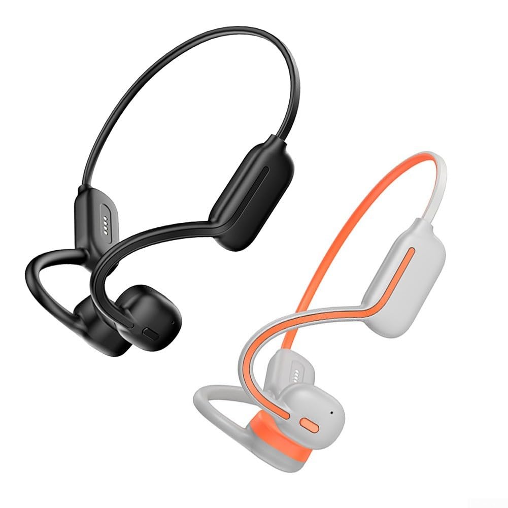 Cuffie da corsa a conduzione ossea di sicurezza con musica da 32 GB – IPX8 impermeabile wireless sport auricolari per maratona ciclismo nero (grigio-arancione)