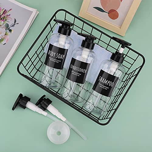 Image of Shower Bottles with 2 Extra Pumps, Segbeauty 3 Packs of 16.9oz Shampoo and Conditioner Bottles with Funnel, 500ml Clear Refillable Bathroom Body Wash Dispenser, Reusable PET Squeeze Bottles with Pump