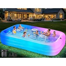 Large Inflatable Pool for Adults,130" x 72" x 22" Thickened Blow Up Pool with Lights &amp; Pump, 7 Color Changed Durable Above