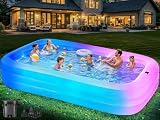 Large Inflatable Pool for Adults,130' x 72' x 22' Thickened Blow Up Pool with Lights & Pump, 7 Color Changed Durable Above Ground Family Swimming Pool for Backyard Outdoor Garden