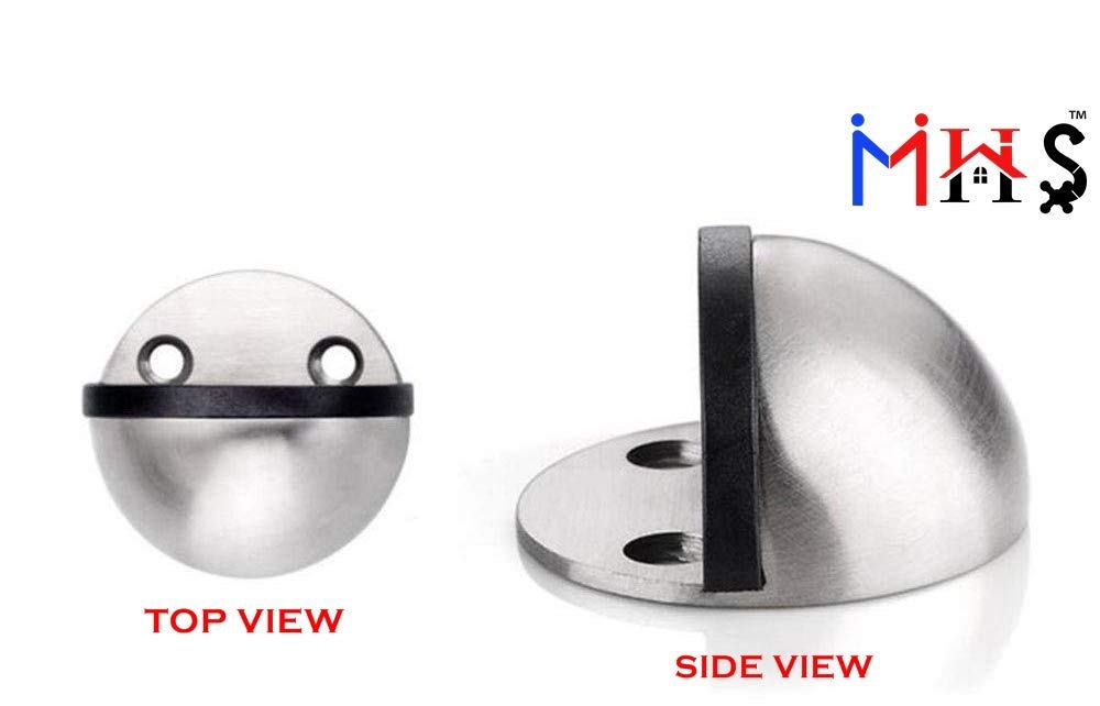 MHS Half Moon Stainless Steel Safety Door Stopper, Floor Mount Half Dome Door Stopper with Rubber Bumper, Heavy-Duty Door Stop Bumper & Wall Protector, Includes Screws & Wall Plugs (1, Silver) — Amazon image 3