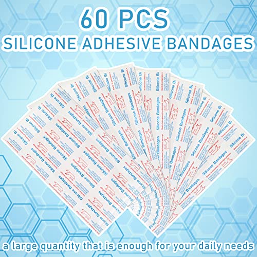 60 Pcs Large Sensitive Skin Bandages Silicone Adhesive Bandages Bulk Baby Child Elderly Painless Removal Silicone Bandages For Sensitive Fragile Skin Delicate Sensitive Skin Wounds 3.9 X 2 In #TOP2