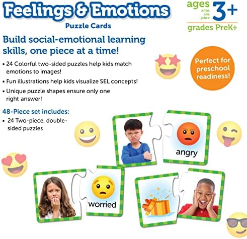 Learning Resources Feelings & Emotions Puzzle Cards, 48 Pieces, Ages 3+, Social Skills, Speech Therapy Materials, Social Emotional Learning Toys and Games for Kids 4 51Kt7CbLsAL. AC