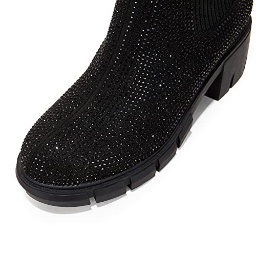 Image of Ruanyu Womens Platform Ankle Boots Elastic Chunky Block Heel Chelsea Booties Lug Sole Non-Slip Combat Shoes