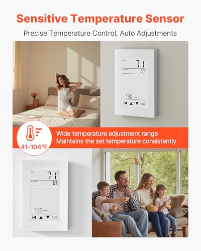Image of VEVOR 7-Day Programmable Thermostat Gray-White (Without WiFi) - for Radiant Underfloor Heating Cable & Heat Pump, GFCI & Sensitive Sensor, LCD Touchscreen, Energy-Efficient