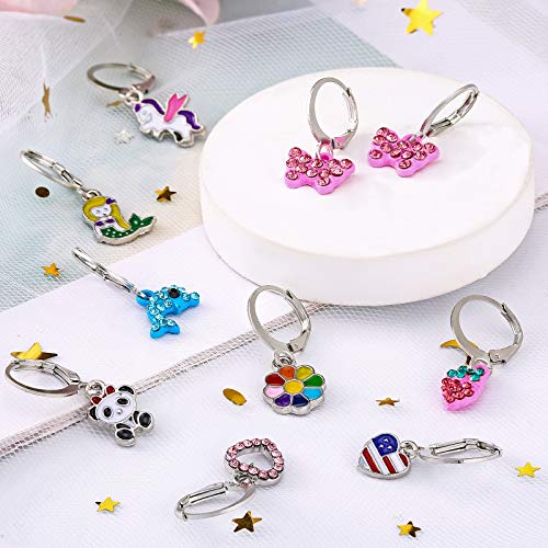 16 Pairs Cartoon Animal Drop Earrings Huggie Hoop Earrings Cute Flower Flag Panda Fruits Food Dangle Earrings Set For Girls Women #TOP4