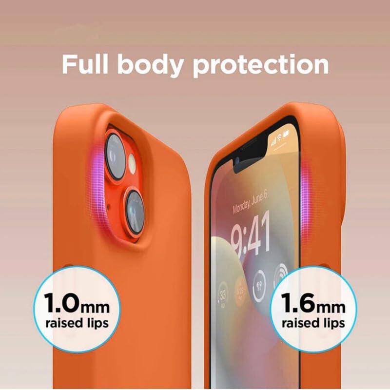 Image of Premium Liquid Silicone Case for iPhone 14 - Slim Full Body Protective Back Cover with Soft Microfiber Lining, Anti-Slip Grip Scratch Resistant Phone Case (Orange)