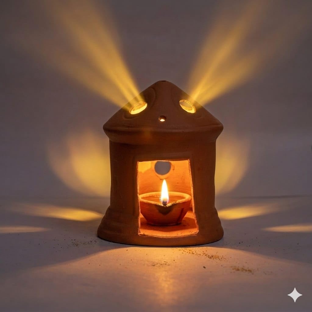 Handmade Clay Hut Lamp/Tealight/Oil Lamps for Puja (Pack -1)/Clay Diya(Big House) with 1 Diya lamp-picture-56