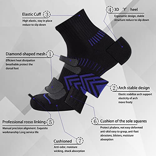 Cooplus Men's Cotton Athletic Ankle Socks Performance Cushioned Quarter Moisture Wicking Sock - 6 Pairs #TOP2