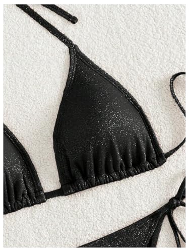GORGLITTER Women's Sparkly String Bikini Sequin Halter Triangle Swimsuit Thong Bathing Suit3