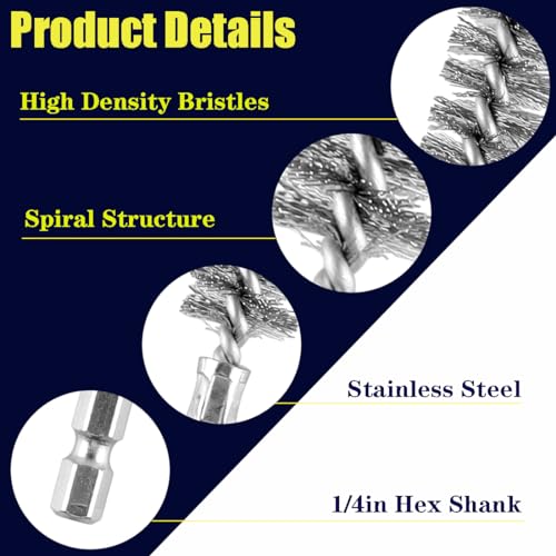 Image of Copper Pipe Cleaner, 8 Pcs Bore Brush in Different Sizes, Drill Cleaning Brush Set for Pipe Diameter 1 /3'' 1 /2 inch 3 /4 inch 1 inch Stainless Steel Wire Hole Brush with 1 /4 inch Hex Handle