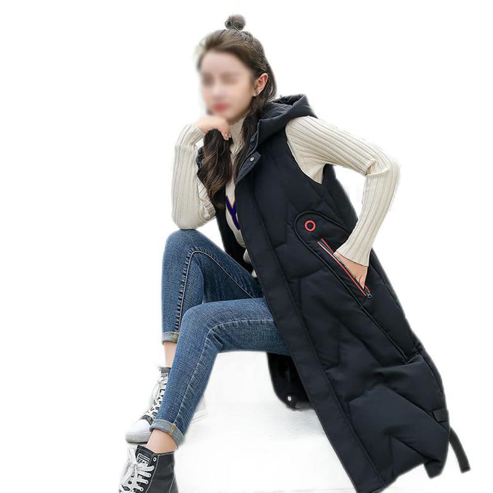 Gilet Invernale Lungo Da Donna, Con Cappuccio, Invernale, Senza Maniche, Caldo, Con Tasche, Gilet Invernale Imbottito Lungo Trapuntato Giacca Da Donna Smanicato Piumino,Nero,L