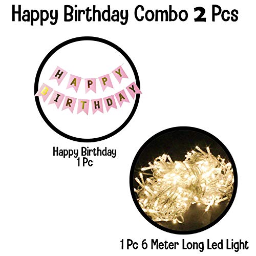 Image of Party Propz Pink Happy Birthday Banner With Led Light Decoration Items For Girls, Boys,Kids Bday Decorations Kit /Birtday Supplies /Lights Combo Pack Set /Princess, First, 2nd, Cake Smash Theme