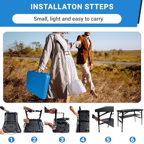 Image of Portable Folding Table and Stool Set, Lightweight Foldable Table & Collapsible Stool for Camping Picnic Beach Fishing, Sturdy Small Outdoor Table with Mesh Layer Storage- Blue