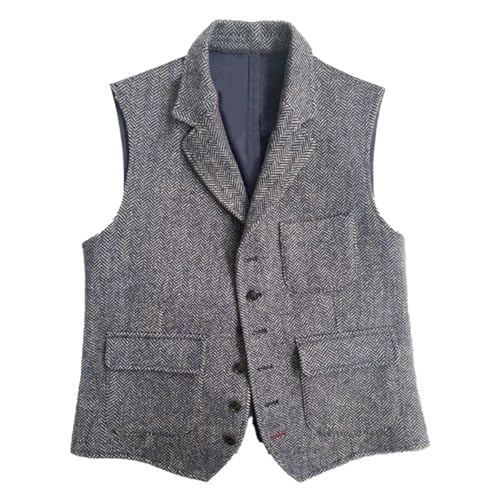 Herringbone Tweed Suit Vest for Men Wedding Party Dinner Waistcoat With Lapel2