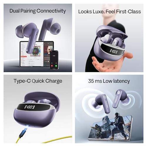Image of Number Navo Buds Z1 TWS Earbuds | 72H Playtime | Digital Display Case | Quad-Mic ENC | Dual Pairing | Hi-Bass 13mm Drivers | Quick Charge | 35ms Low Latency | IPX5 | Touch Controls | (Dusk Violet)