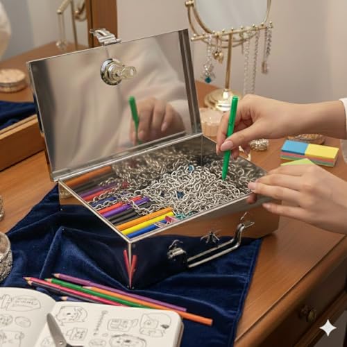 Image of Stainless Steel Cash /Jewellery /Coin Storage Rectangular Silver Boxes with Pre-Fitted Lock (10 inch X 7 inch X 3 inch)(With Pre fited One Lock & 2 Key) perfects-gift for storage