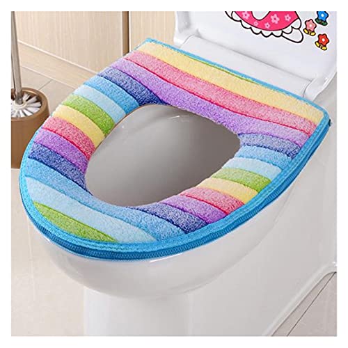 PEVSCO toilettensitzbezüge WC-Sitzkissen Regenbogen-Korallen-Samt-warmes und Komfortables Toilettensitzschutz for Badezimmer-Musterkissen-Pads gepolsterter toilettensitz