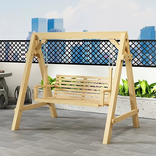 Altalena Hollywood in legno con supporto, panca a 2 posti, altalena da patio con schienale e braccioli, perfetta per giardino, terrazza, cortile, piscina, capacità 362,9 kg