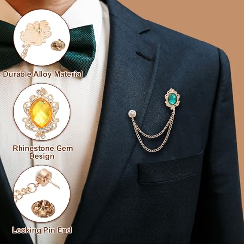 Image of PATIKIL Gem Hanging Chain Brooch Pins, Rhinestone Men's Gem Brooch Suit Pins Lapel Pins for Women Men