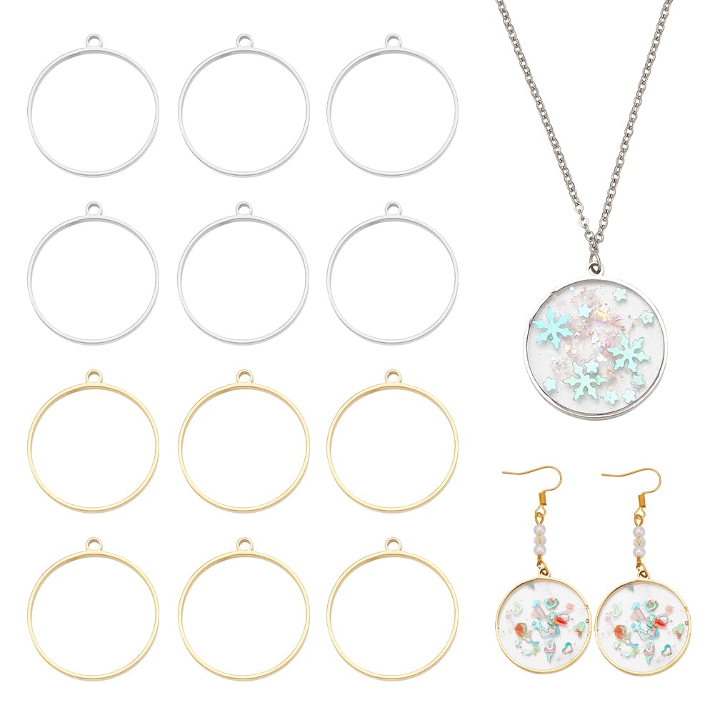 UNICRAFTALE 8 Ciondoli In Acciaio Inox 304 A Forma Di Anello - Aperti Sul Retro Per Resina E Fai Da Te, Lucidati A Mano, 30.5mm