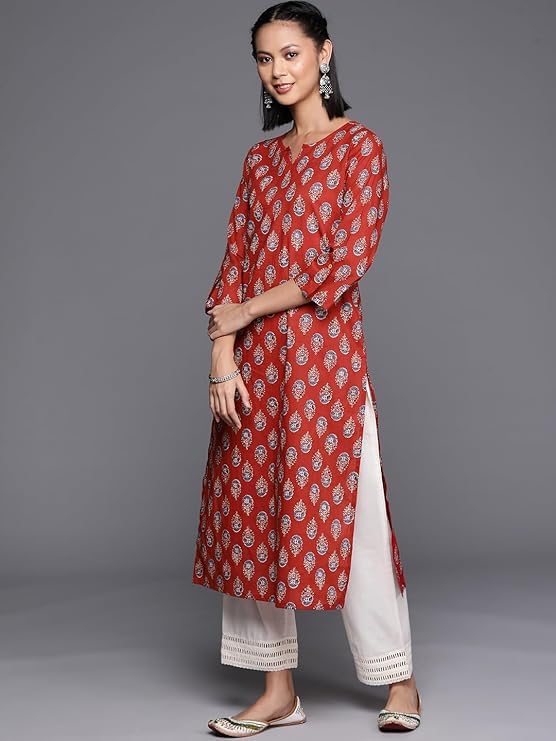 Varanga Women's Cotton Printed Regular Kurta  Comfortable, Stylish, And Perfect For Every Occasion With Beautiful Prints And Timeless Design Orange