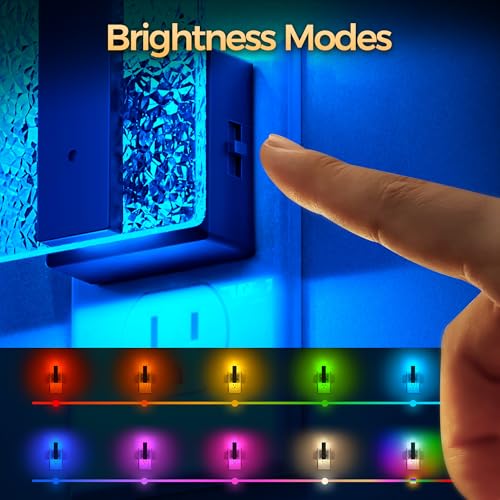 Image of DORESshop LED Night Lights Plug into Wall [2 Packs], Decorative Night Light with Dusk-to-Dawn Sensor, RGB Color-Changing Nightlights with Slide Button, Nightlights for Kids, Bathroom, Hallway, Bedroom
