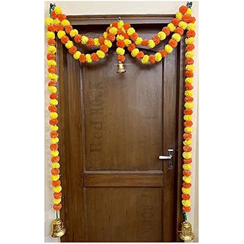 Sphinx Artificial Marigold Fluffy Flowers Garlands Door Toran Set/Door Hangings for Decoration (Approx. 100 X 152 cms) (Yellow & Dark Orange) Cover