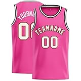 Basketballtrikot Individuelles Spieltrikots Schnelltrocknend Sportshirts Personalisiert Basketball Trikot Atmungsaktiv Ärmelloss T-Shirts Erwachsener Kinder Oberteil(Hot Rosa-a,L)