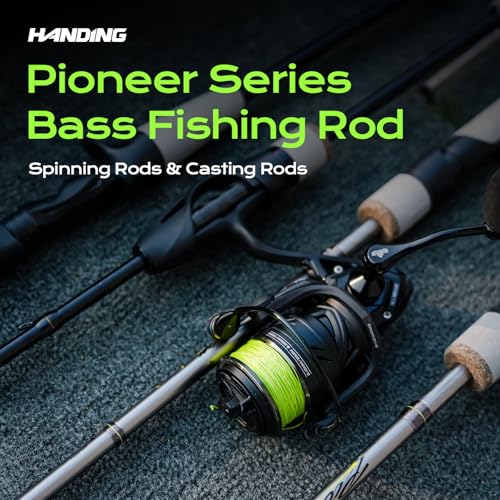 HANDING Freshwater Fishing Rod 7\', Pioneer Series Baitcaster Rod-24T Carbon Fiber EVA Handle Moderate Fast Action Medium Power, PTS Power Transmission System 2 Pieces Rod - Thumbnail 2