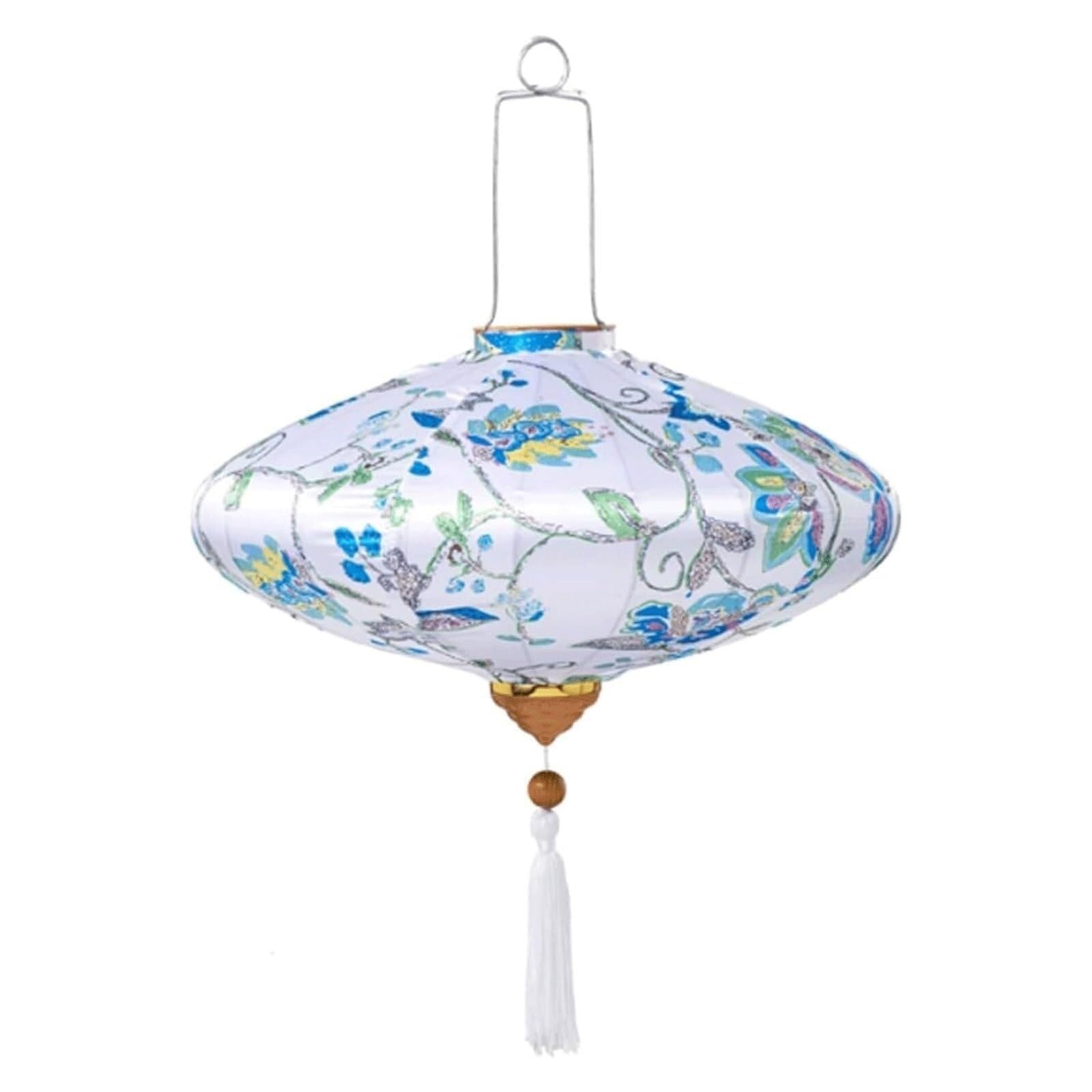Asian lantern, Oval Silk Vietnamese Lantern Chinese Traditional Flower Iron Frame Japanese Hanging for Wedding Party Decoration(Blue,12inch)