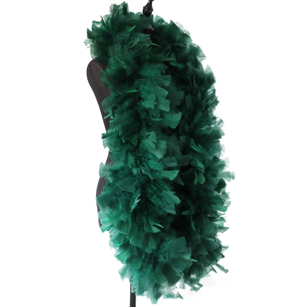 Federboa 2m (200g),Truthahnfedern Schal Federstola Federschal Truthahn-Boa-Federn,Flaumig Feder-Boa Kostüm-Accessoire für Karneval,Party,Halloween,Charleston,20er Jahre,Dunkelgrün