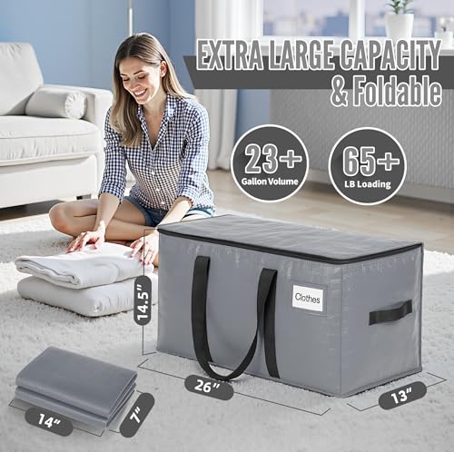 Image of BAGAIL Heavy Duty Moving Bags with Strong Handle, Extra Large Moving Boxes, Storage Tote for Clothes, College Moving Supplies(Grey, 2 Pack)